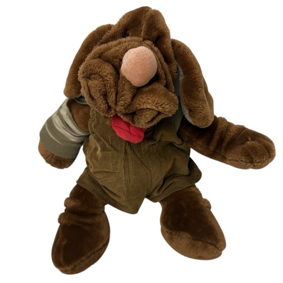 Vtg 80s Ganz Wrinkles the Dog 17" Hand Puppet Plush In Corduroy Overalls Korea - Picture 11 of 11
